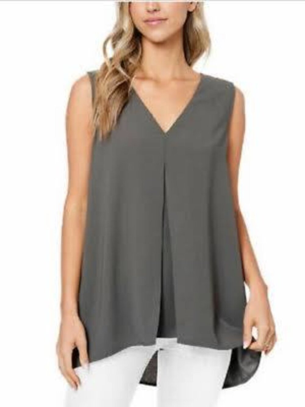 ✨New York & Company Grey Split Front V-Neck Sleeveless Sharkbite Hem Tunic- XS✨